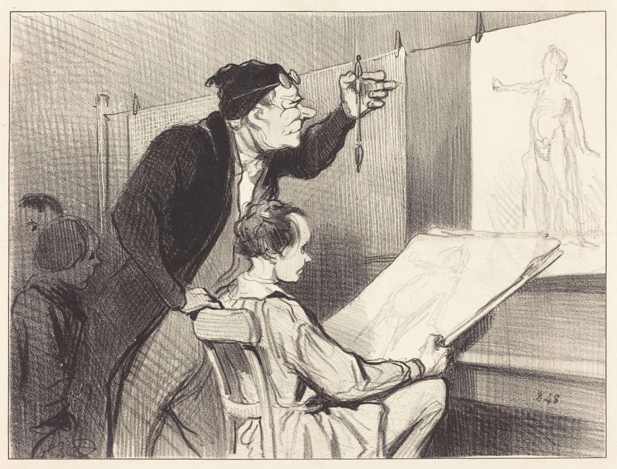 Een zware en delicate taak voor de tekenleraar... door Honoré Daumier