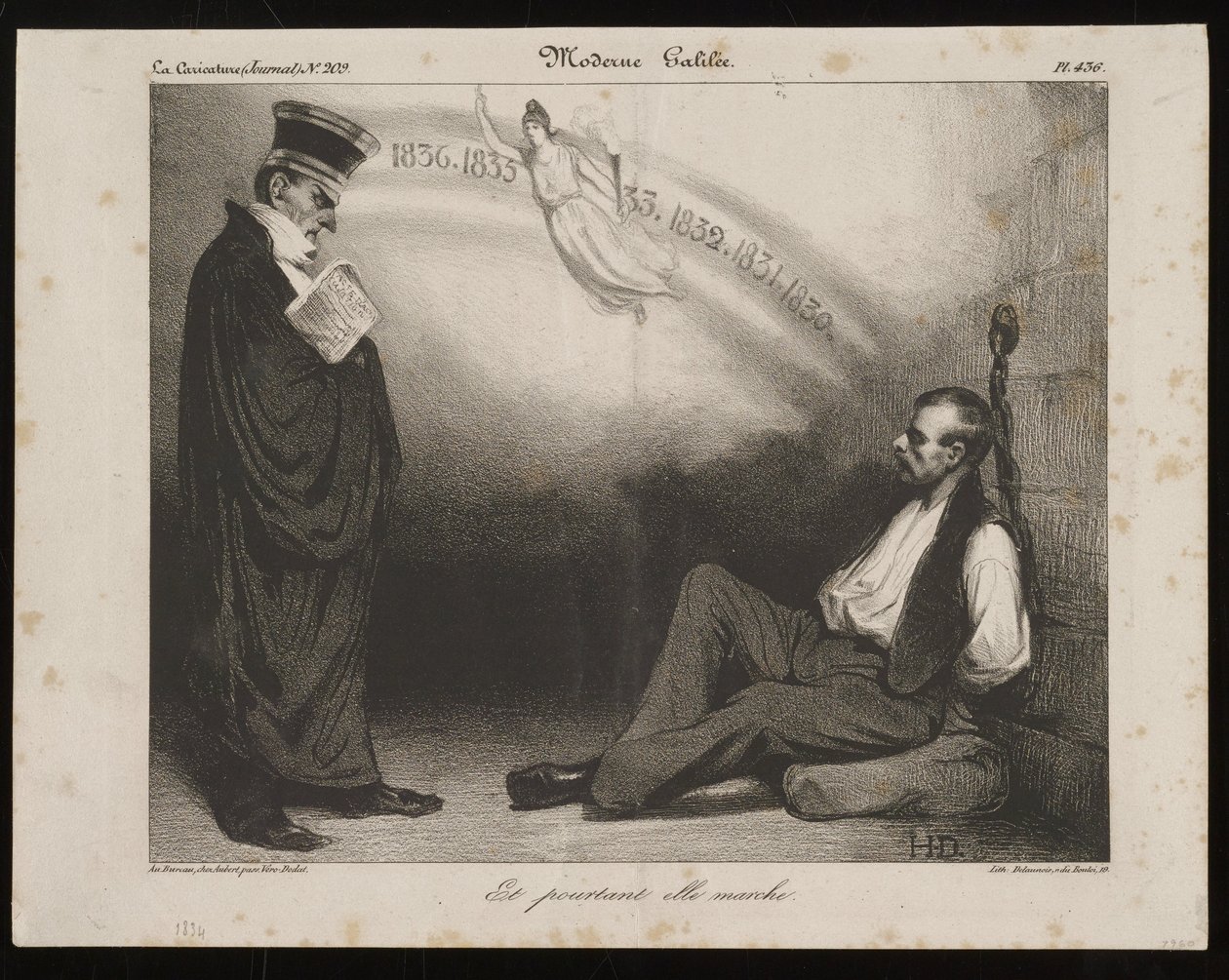 Moderne Galileo, En toch werkt het (uit La Caricature) door Honoré Daumier