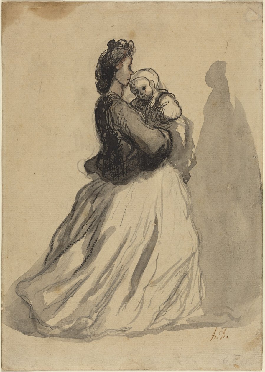 Moeder en baby door Honoré Daumier