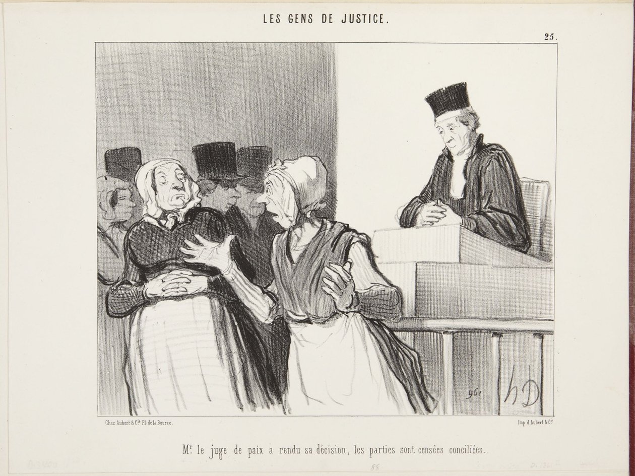De vrederechter heeft zijn uitspraak gedaan; de partijen zouden tot een schikking zijn gekomen door Honoré Daumier