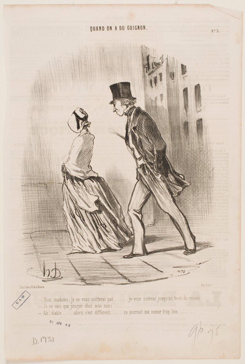 Nee, mevrouw, ik zal u niet in de steek laten… Ik zal u volgen tot aan het einde van de wereld… door Honoré Daumier
