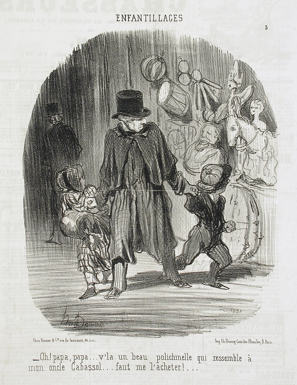 O! Papa, papa... daar is een mooie Polichinelle... door Honoré Daumier