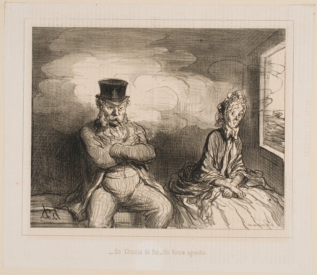In de trein... Een aangenaam gezelschap door Honoré Daumier