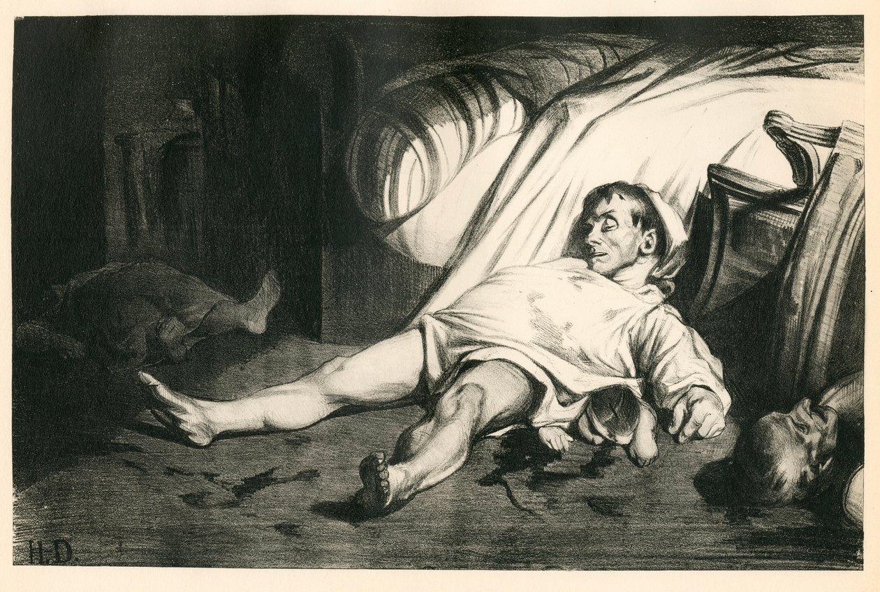 Honderdtwintig lithografieën van H. Daumier, Satirique in N & B, circa 1834: Massacre de la rue Transnonain (Parijs) - Republikein, Dode lichamen, Repressie - Illustratie door Honore Daumier (1808-1879) door Honoré Daumier
