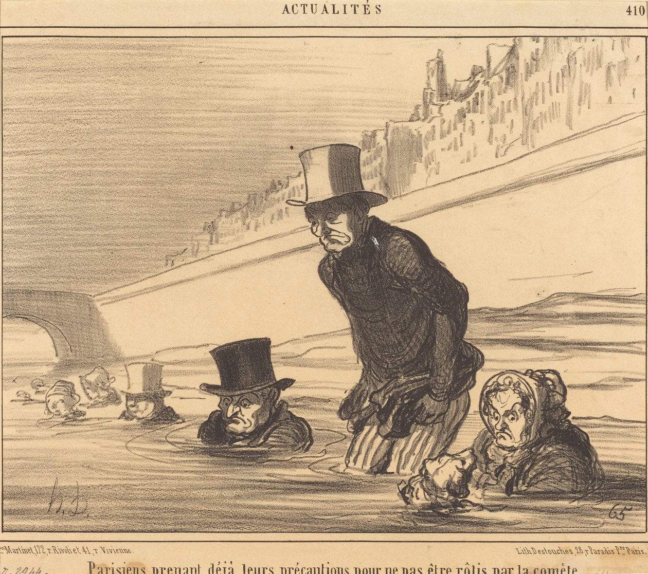 Parijzenaars die... hun voorzorgsmaatregelen nemen... door Honoré Daumier