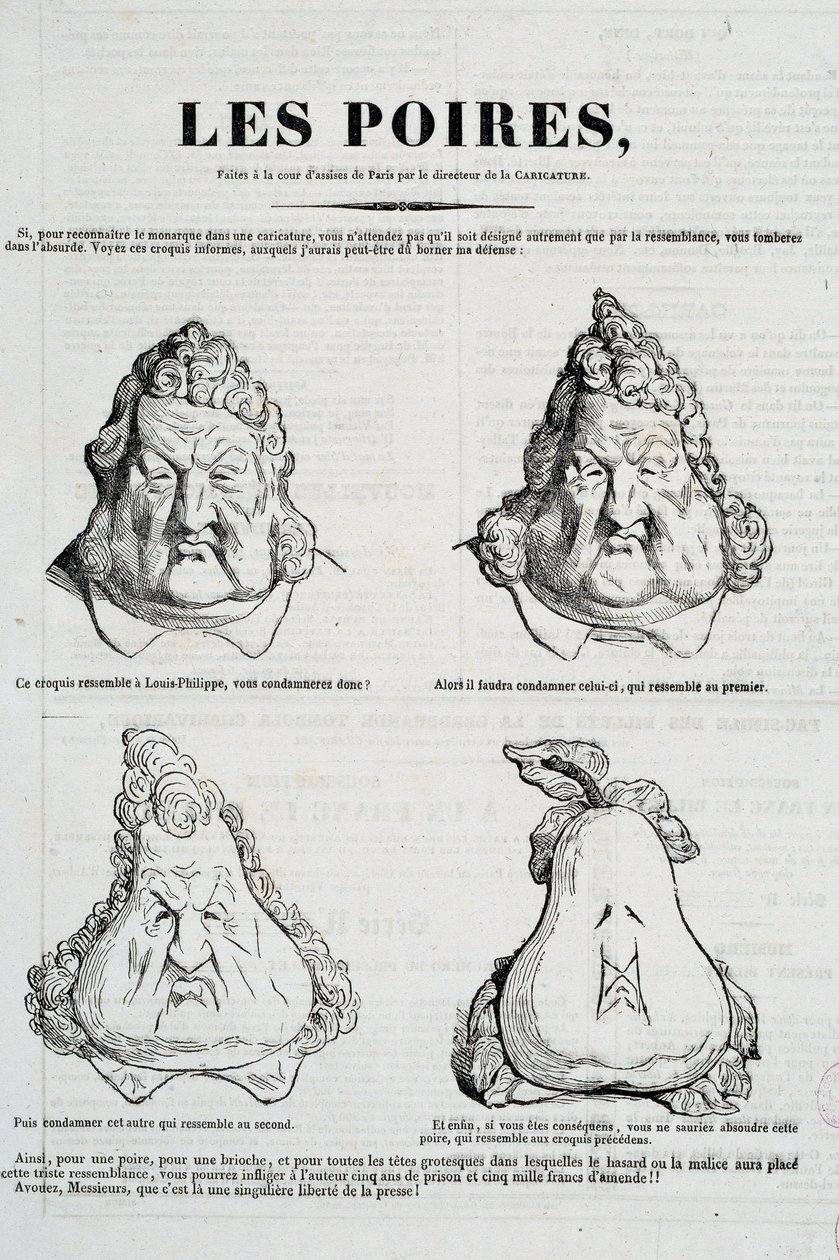Peren: Karikatuur die een metamorfose van het gezicht van Louis Philippe in een peer voorstelt door Honoré Daumier