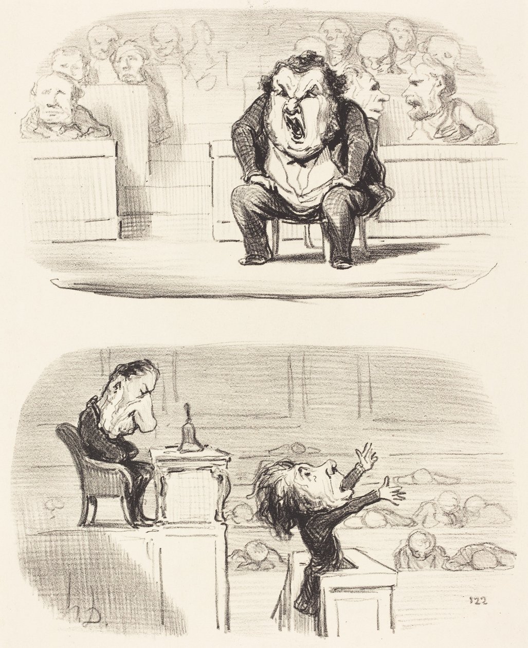 Wanneer een saaie spreker het podium betreedt door Honoré Daumier