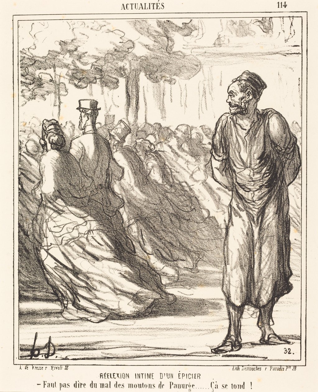 Intieme overpeinzing van een kruidenier door Honoré Daumier