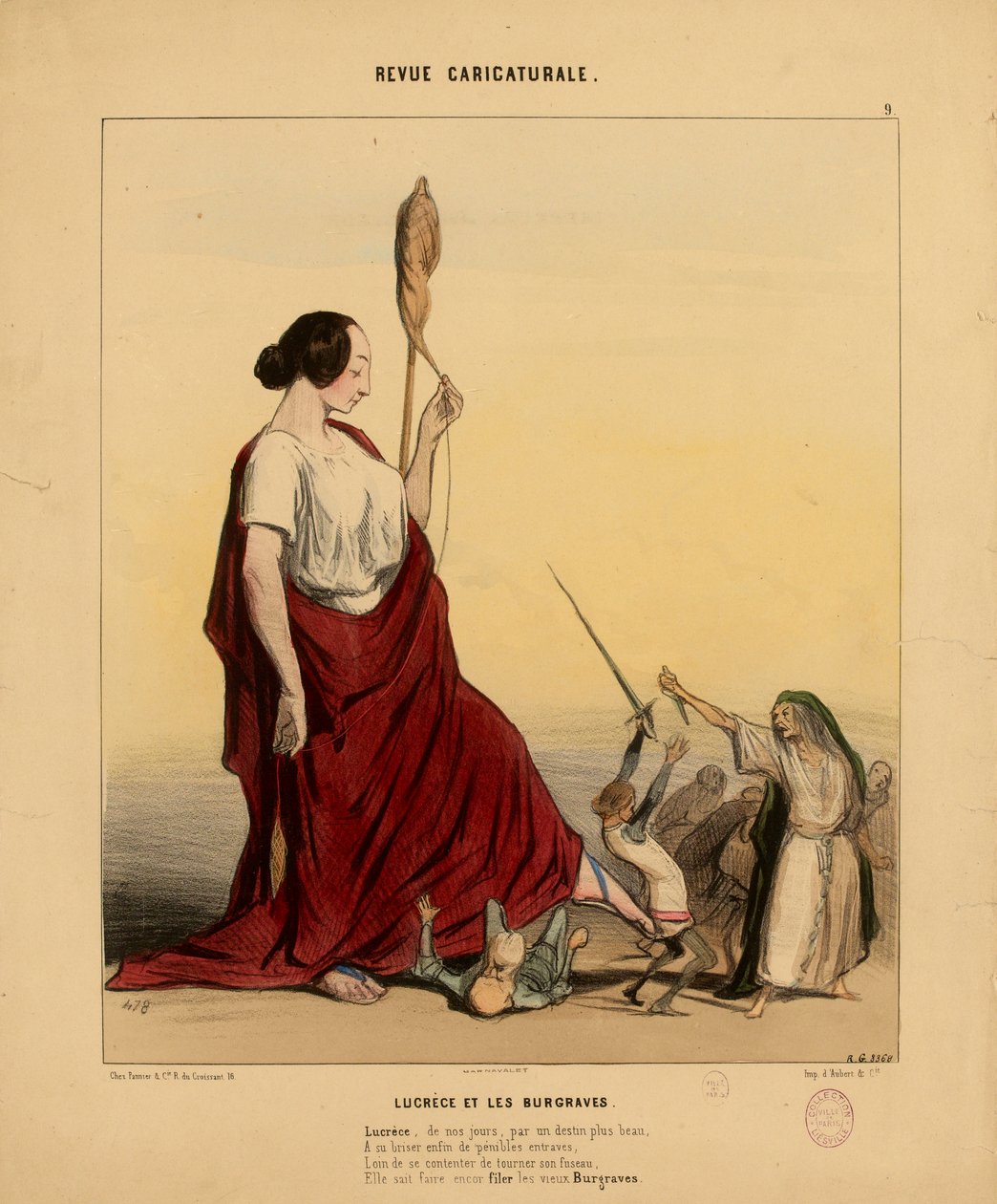 Revue Caricaturale Nr. 9: Lucrezia und die Burgraves. Lucrezia, in unserer Zeit, durch ein schöneres Schicksal... door Honoré Daumier