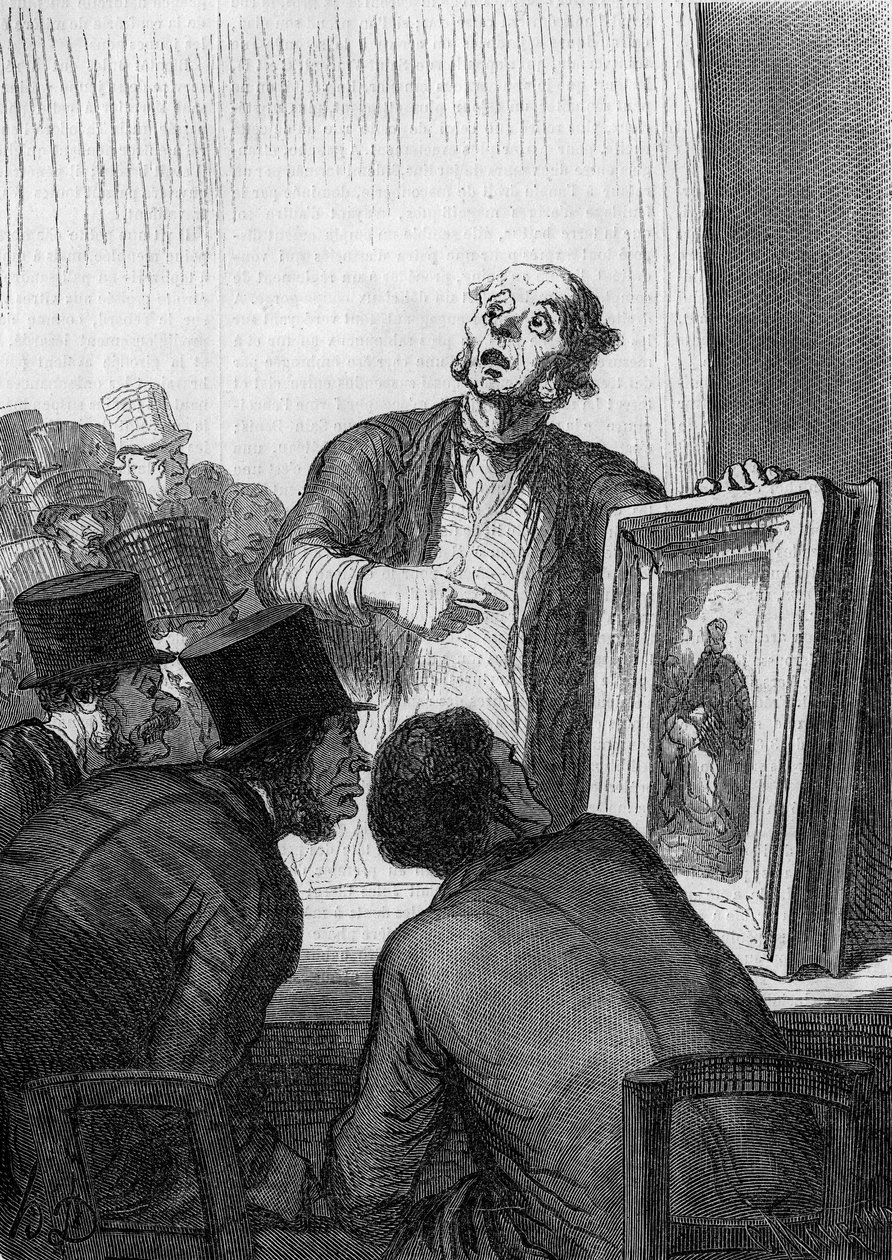 Het veilinghuis: de kunstexpert. Karikatuur door Honoré Daumier (1808-1879). Gravure in 