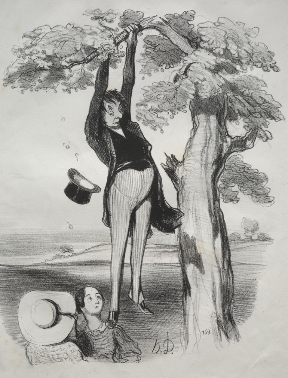 De Gevaren van het Te Hevig Schudden van een Pruimenboom (Wanneer Men een Volwassen Man is) door Honoré Daumier