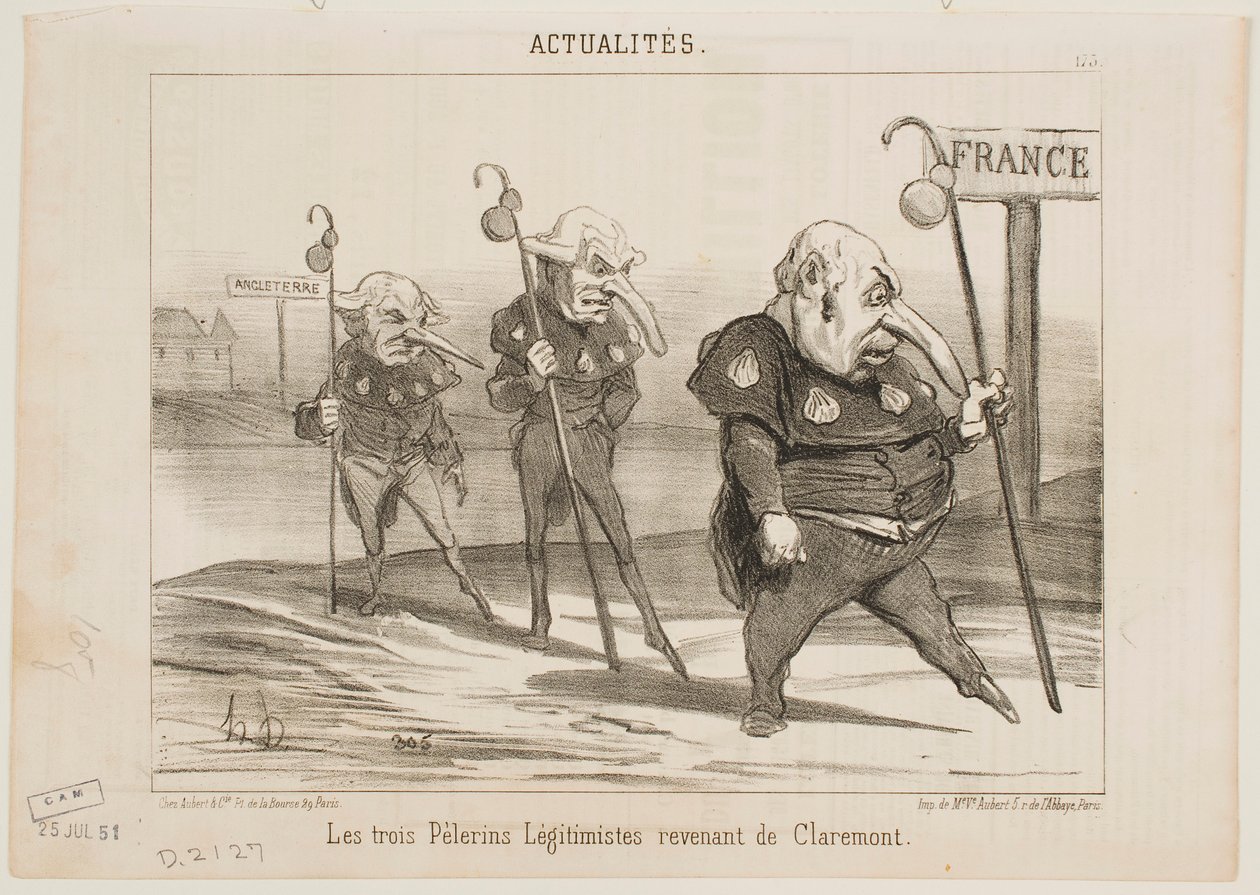 Drie legitimistische pelgrims die terugkeren uit Claremont. door Honoré Daumier