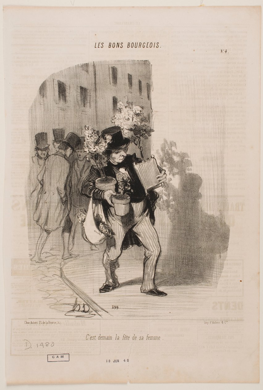 Morgen is zijn vrouw jarig door Honoré Daumier