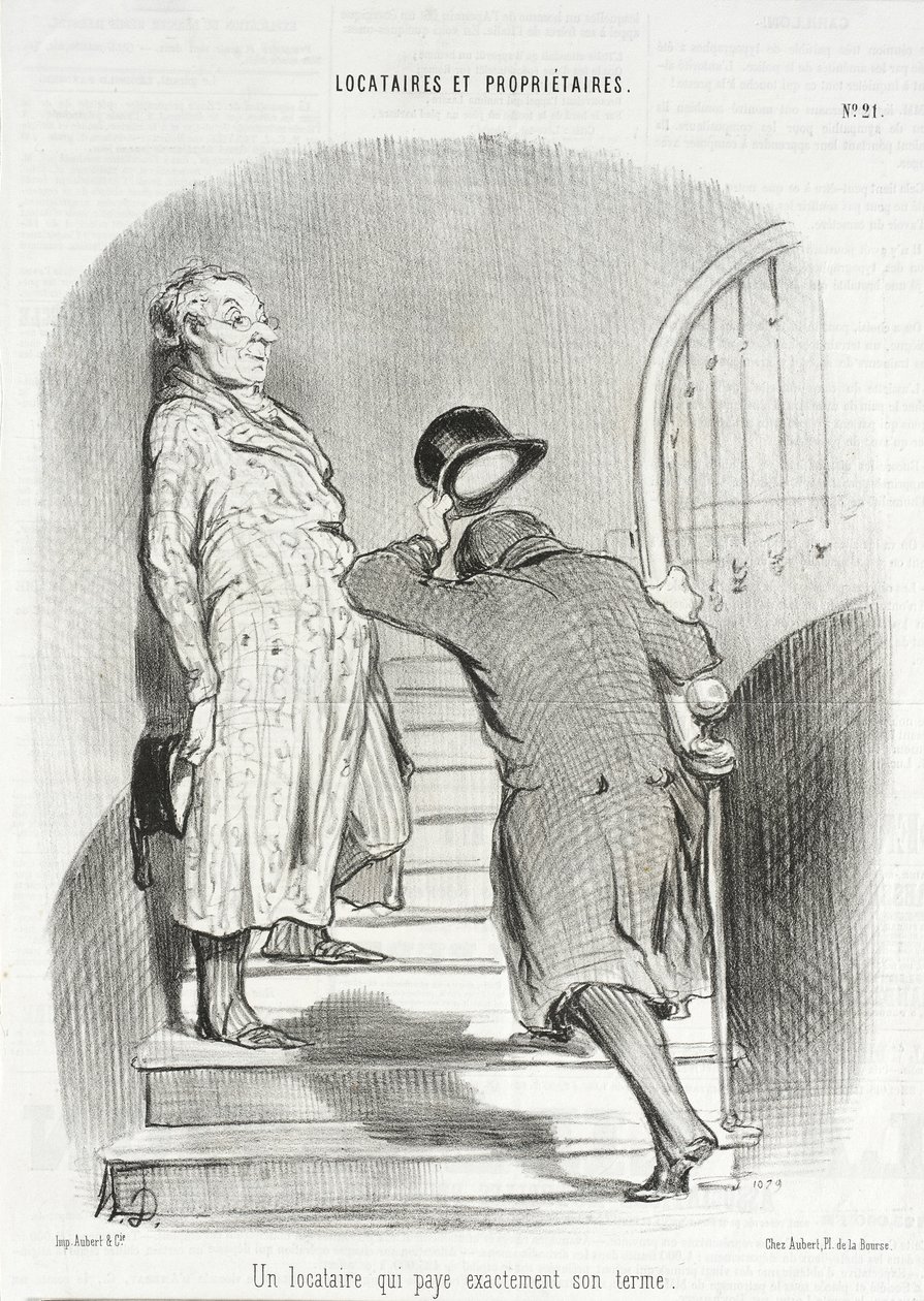 Een huurder die zijn huur stipt betaalt door Honoré Daumier