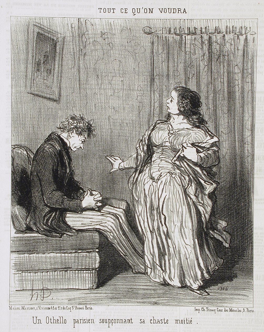 Een Parijse Othello die zijn kuise echtgenote verdenkt door Honoré Daumier