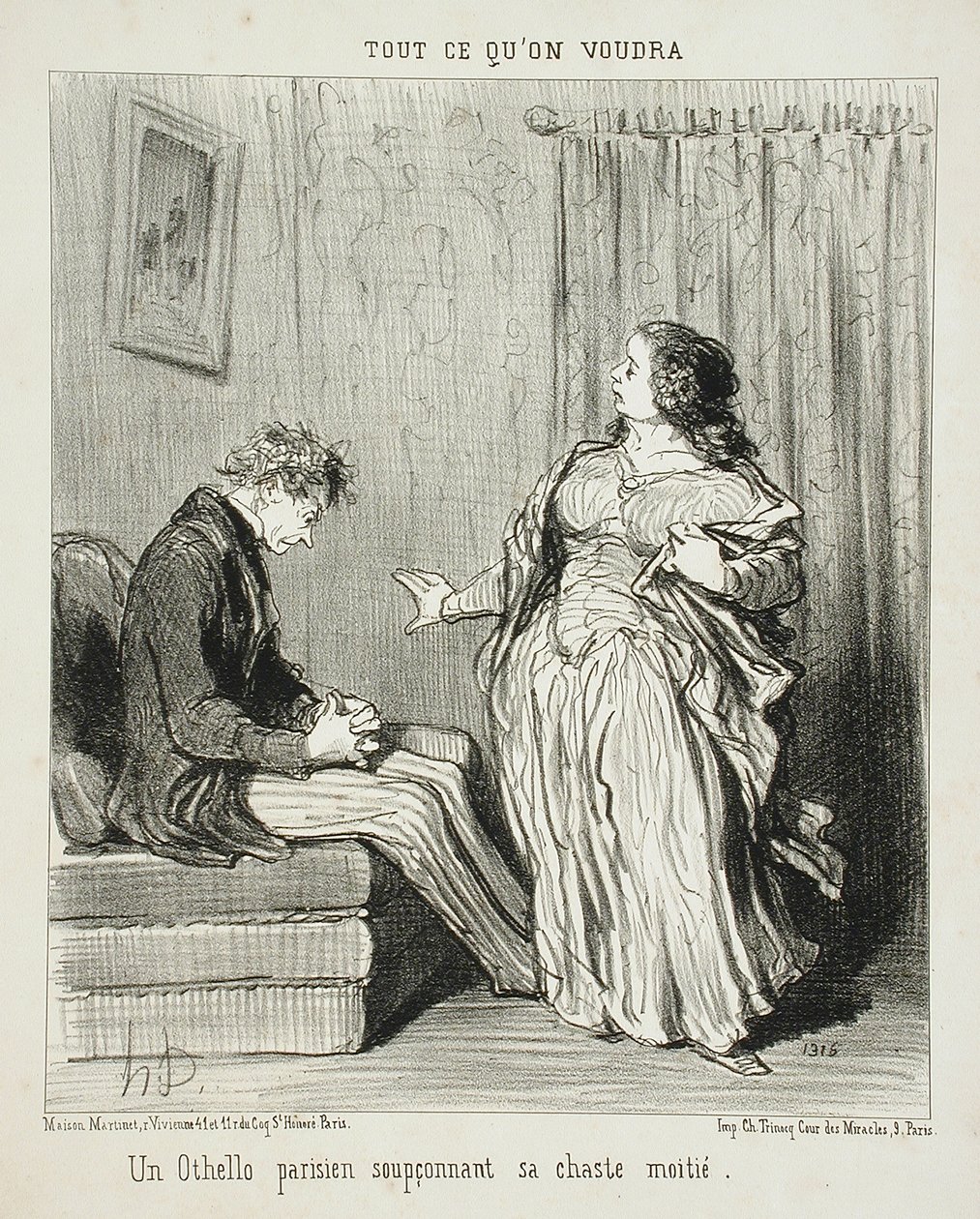 Een Parijse Othello die zijn kuise wederhelft verdenkt door Honoré Daumier