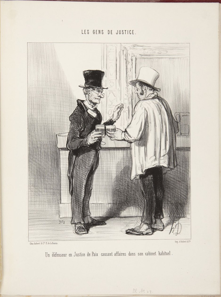 Een verdediger bij de vrederechter die zaken bespreekt in zijn gebruikelijke kantoor door Honoré Daumier