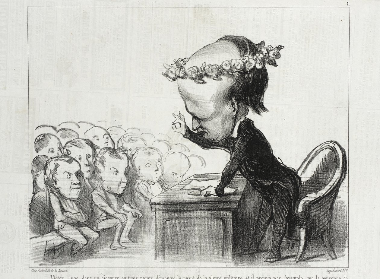 Victor Hugo in een toespraak in drie punten... door Honoré Daumier