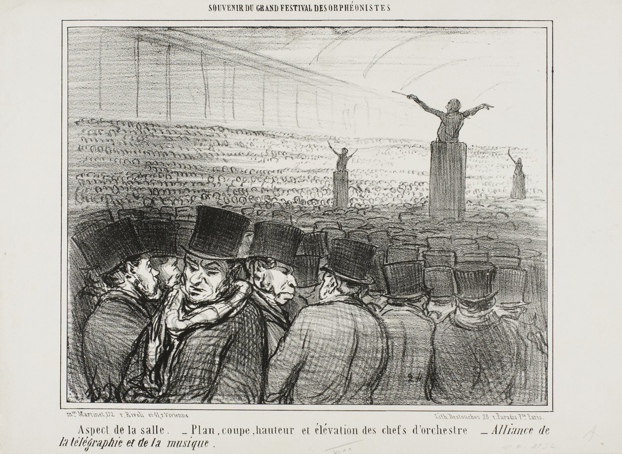 Zicht op de grote zaal, plaat 1 uit Souvenir Du Grand Festival Des Orphéonistes door Honoré Daumier