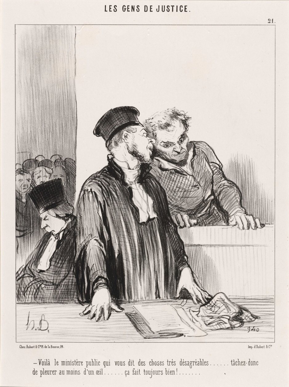 Daar is het openbaar ministerie dat u... onaangename dingen vertelt... door Honoré Daumier