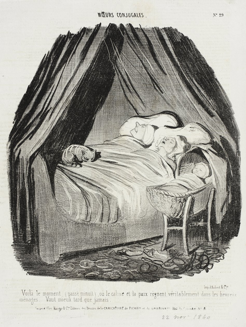 Dit is het moment (na middernacht) waarop rust en vrede heersen... door Honoré Daumier