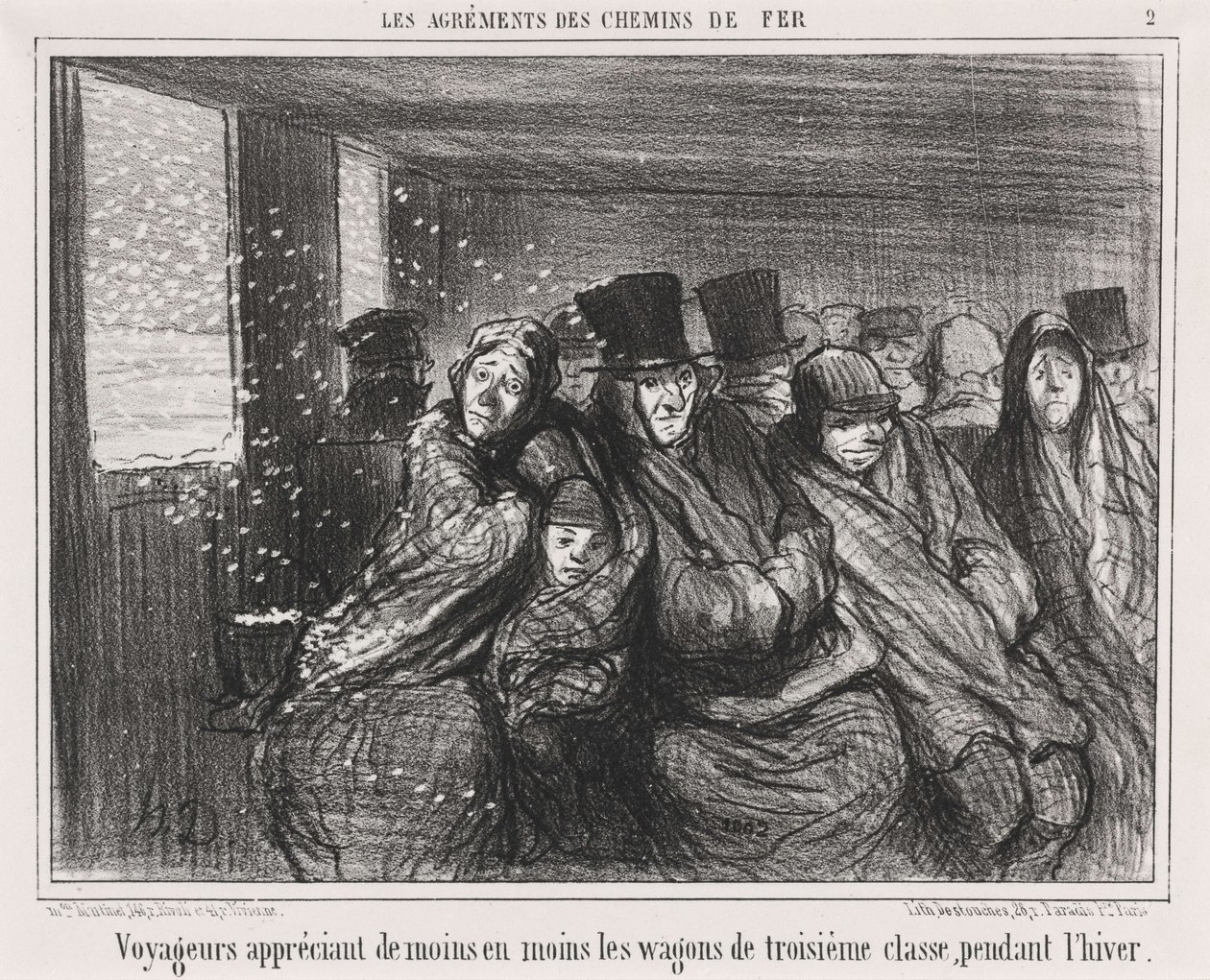Reizigers die de wagons van de derde klasse steeds minder waarderen... door Honoré Daumier