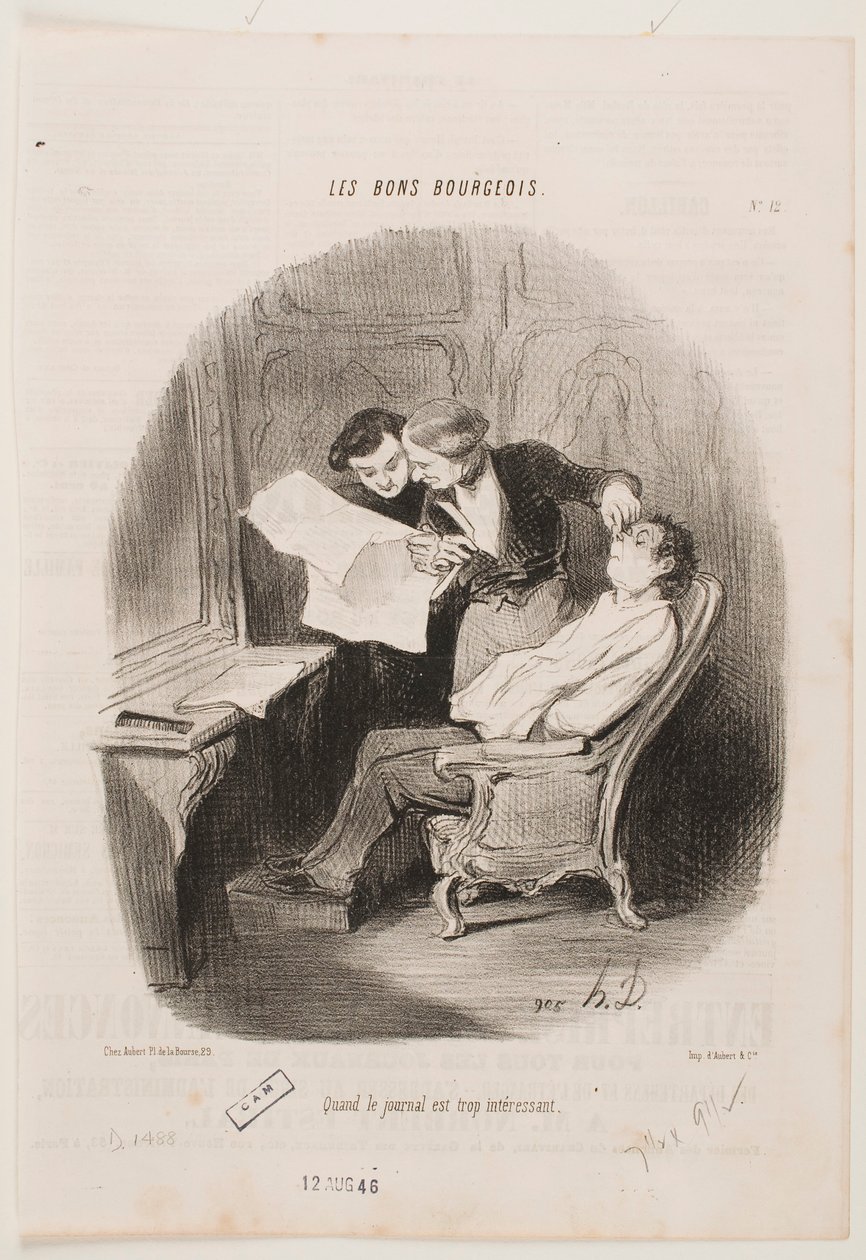 Als de krant veel te interessant is. door Honoré Daumier