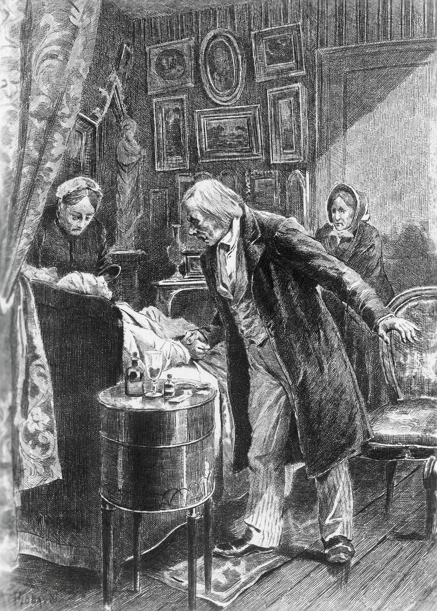 Illustratie door Alcide Theophile Robaudi voor Cousin Pons, roman van Honore de Balzac uit de collectie Human Comedy, gepubliceerd in 1900, Parijs door Honore de Balzac