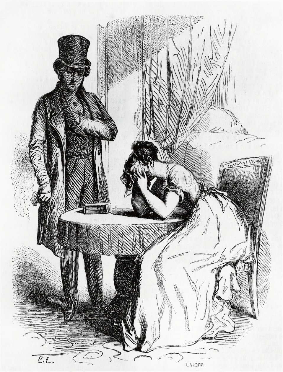 Vrouw in wanhoop onder blik van man, illustratie uit Ferragus van Honore de Balzac, Franse editie door Honore de Balzac