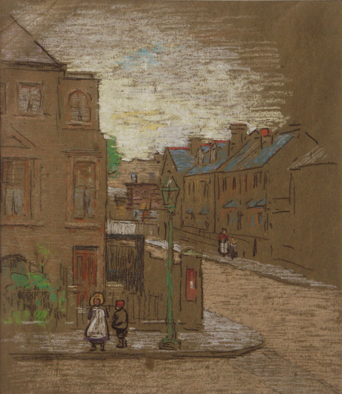 Kinderen wachtend op de hoek van een straat, circa 1900 door Horace Mann Livens