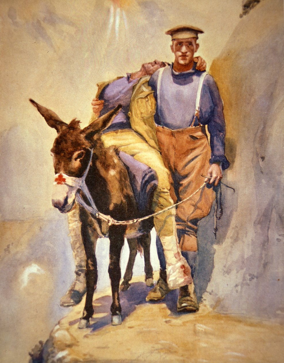 John Simpson Kirkpatrick van de 3e Australische Veldambulance die met zijn ezel gewonde soldaten redde bij Gallipoli in 1915 door Horace Moore Jones