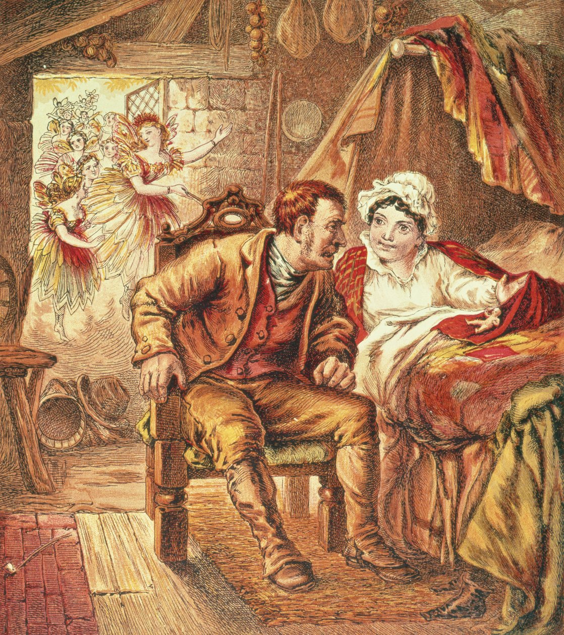 De Geboorte van Klein Duimpje, illustratie uit Ons Verpleegsters Prentenboek, gegraveerd door Kronheim & Co., 1869 door Horace Petherick