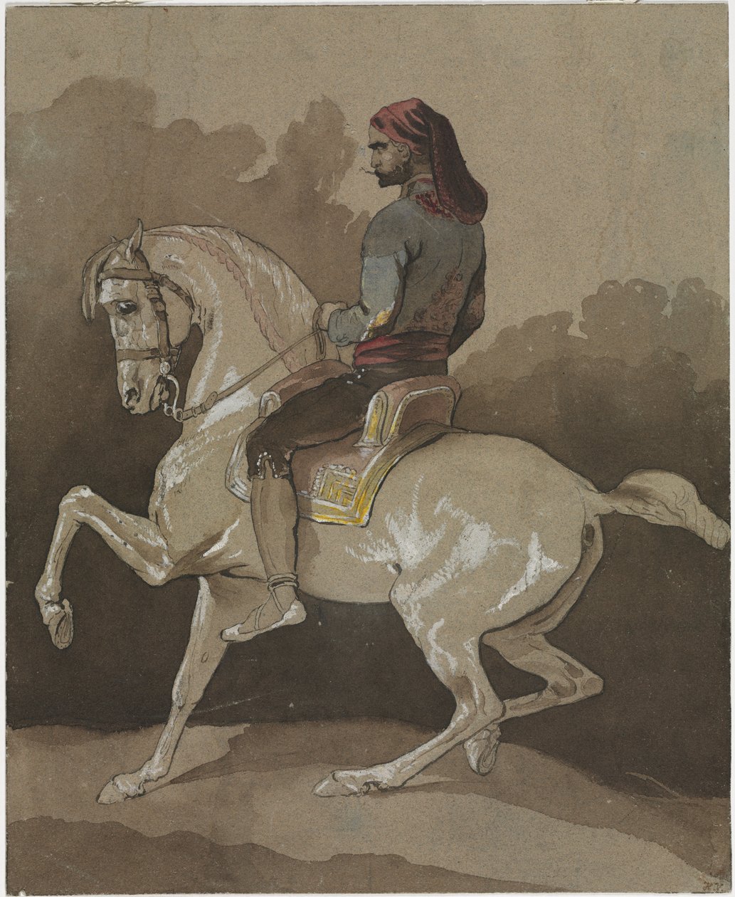 Arabier te paard door Emile Jean Horace Vernet