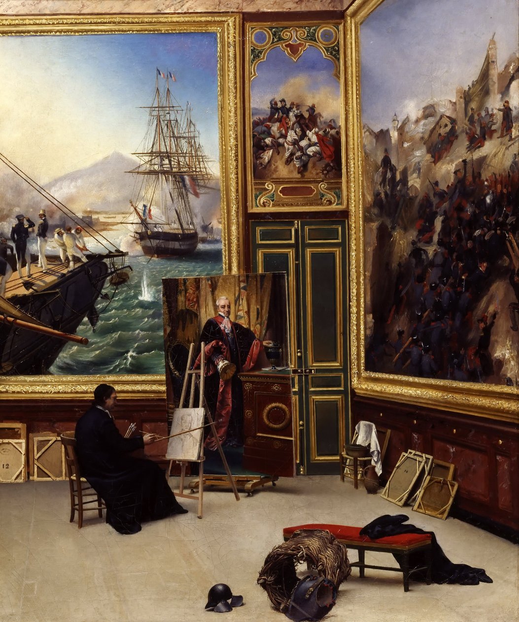 Broeder Philippe kopieert het portret van de Markies de Fontanes in het Versailles Museum door Emile Jean Horace Vernet