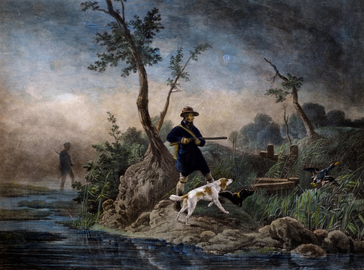 Eendenjacht in het moeras door Emile Jean Horace Vernet