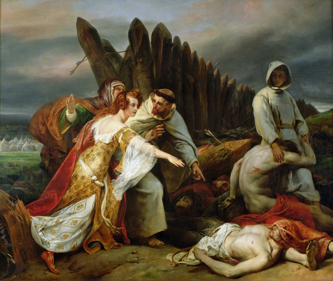 Edith vindt het lichaam van Harold door Emile Jean Horace Vernet