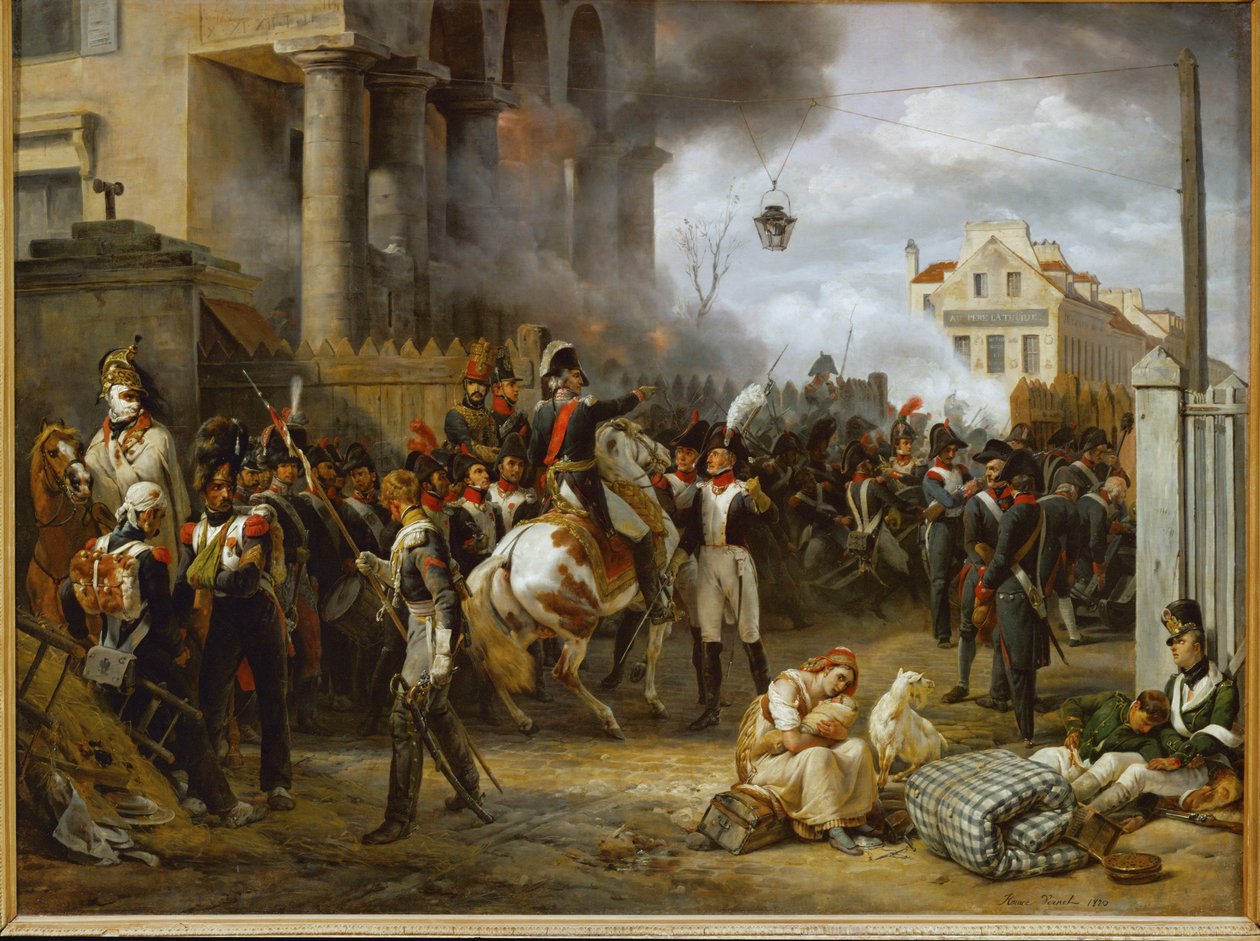 La barriere de Clichy - De verdediging van Parijs bij de Porte de Clichy tegen de geallieerde legers van Groot-Brittannië, Rusland, Pruisen ... door Horace Vernet
