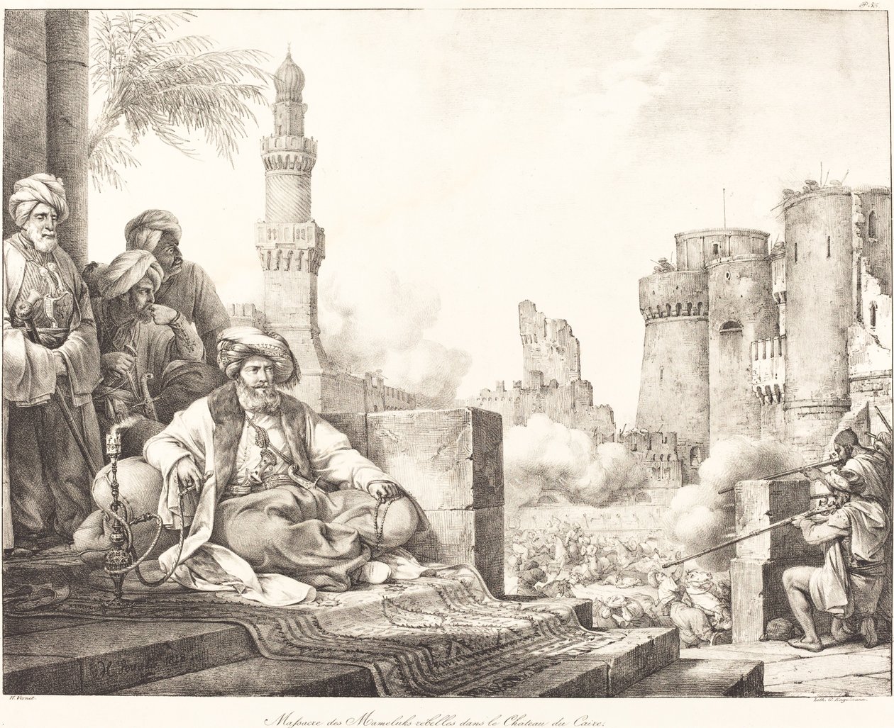 Bloedbad van de opstandige Mamelukken in het kasteel van Caïro door Emile Jean Horace Vernet