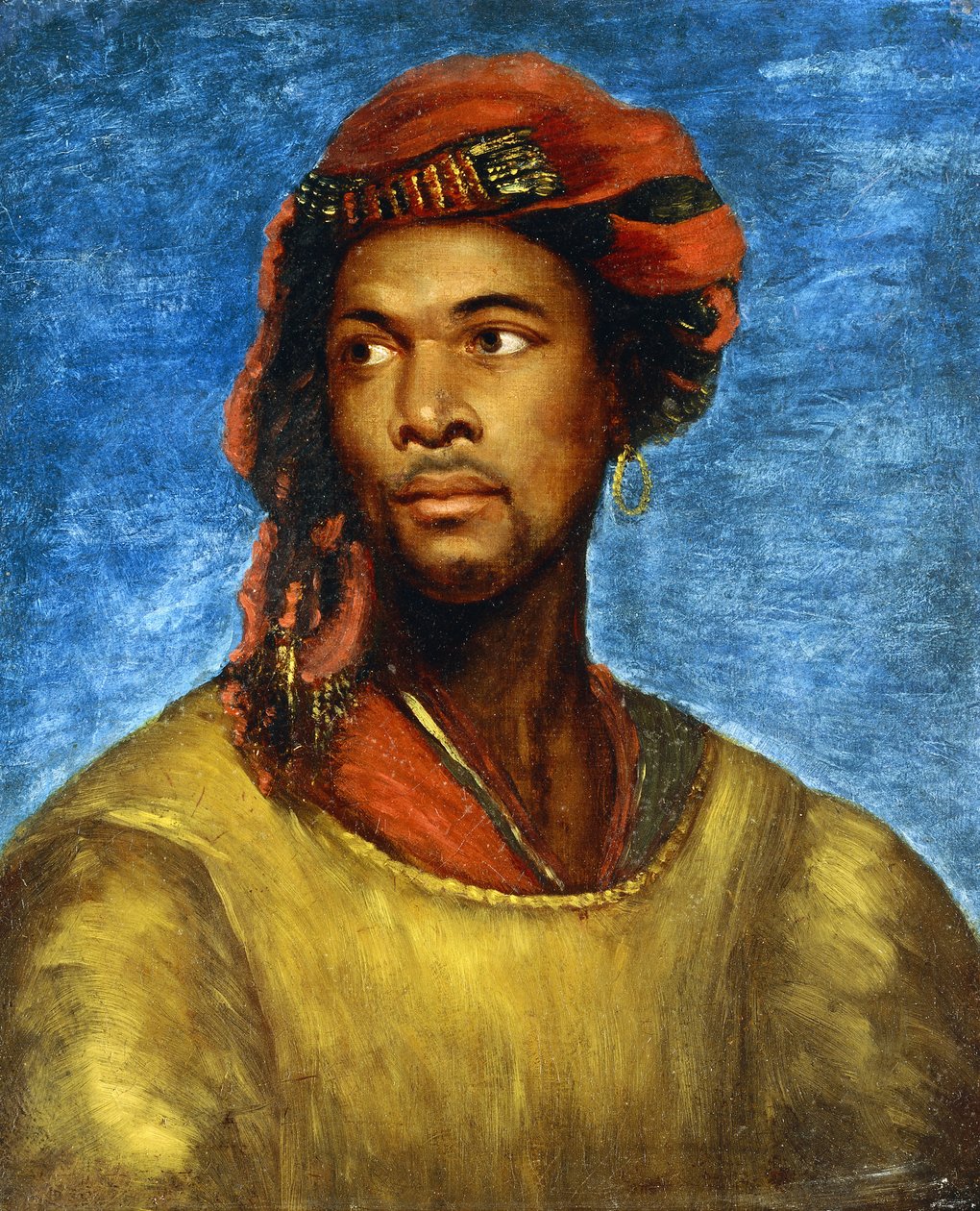Portret van een Moor met een rode tulband door Emile Jean Horace Vernet