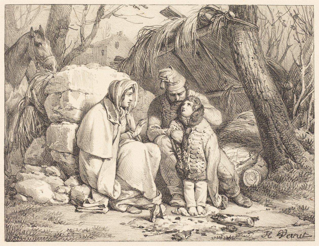 Gekampeerde familie van een soldaat door Horace Vernet