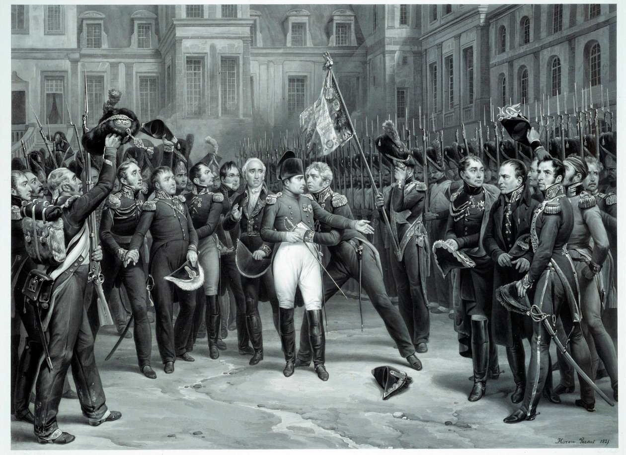 Het afscheid van Napoleon Bonaparte (1769-1821) van de keizerlijke garde in de binnenplaats van Cheval Blanc in Fontainebleau 20/04/1814 door Emile Jean Horace Vernet