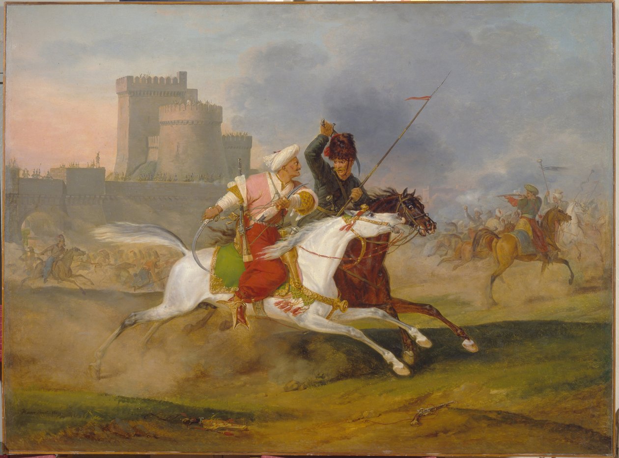 Turk en Kozak door Emile Jean Horace Vernet