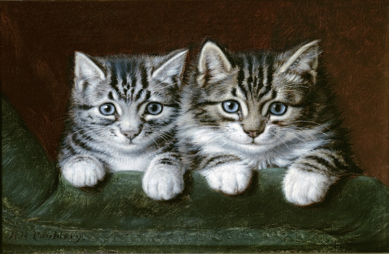 Twee gestreepte kittens door Horatio Henry Couldery