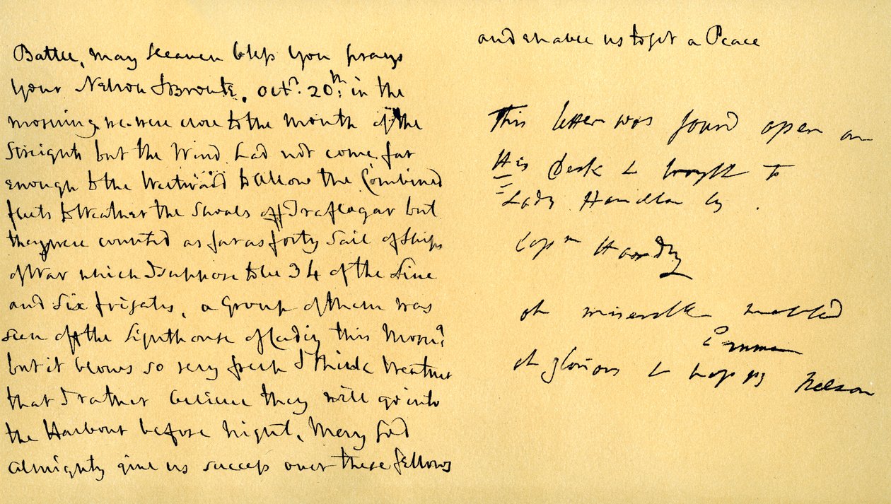 Brief van Lord Horatio Nelson aan Lady Emma Hamilton, 19 oktober 1805 door Horatio Nelson