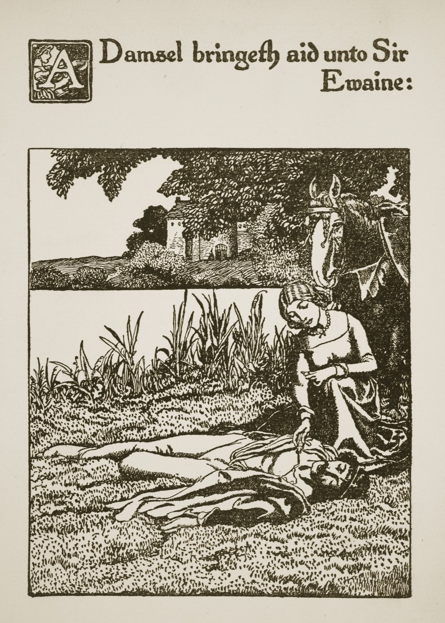 Een Jonkvrouw brengt hulp aan Sir Ewaine, illustratie uit 
