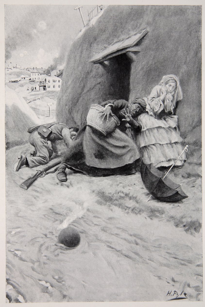 Niet-strijders die schuilen tijdens het Beleg van Vicksburg door Howard Pyle