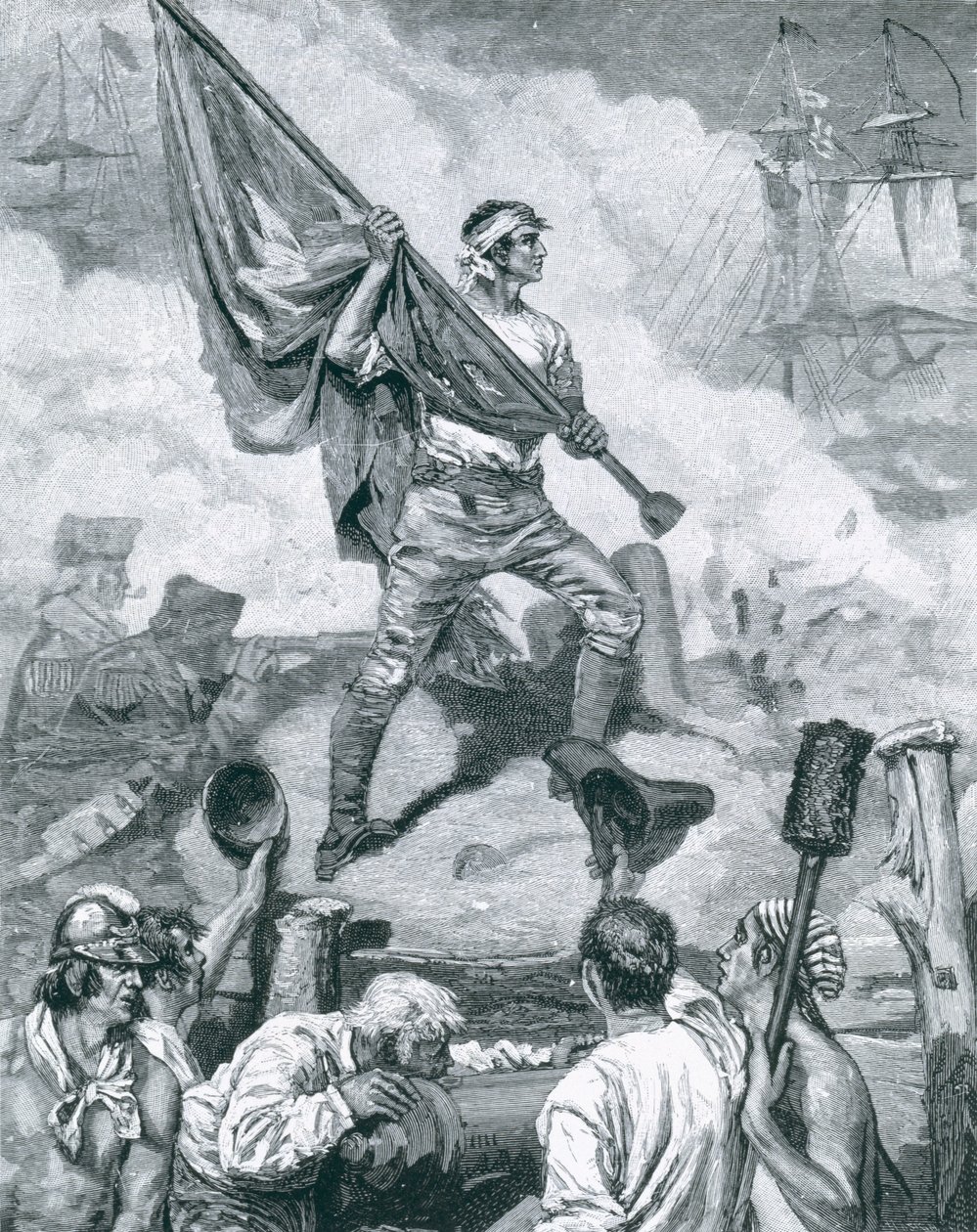 Sergeant Jasper bij de Slag om Fort Moultrie, 28 juni 1776, illustratie uit 