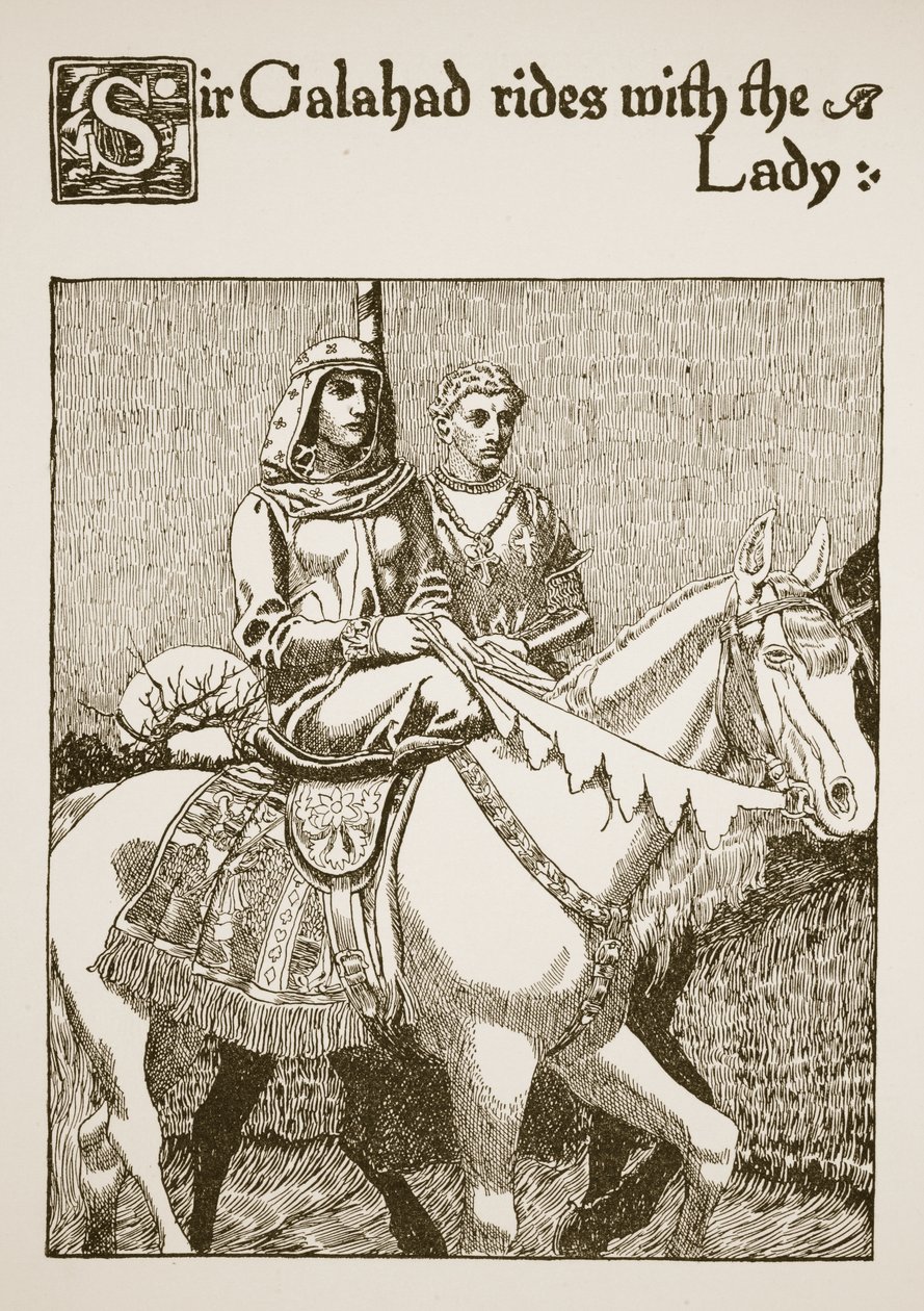Sir Galahad rijdt met de Dame, illustratie uit 