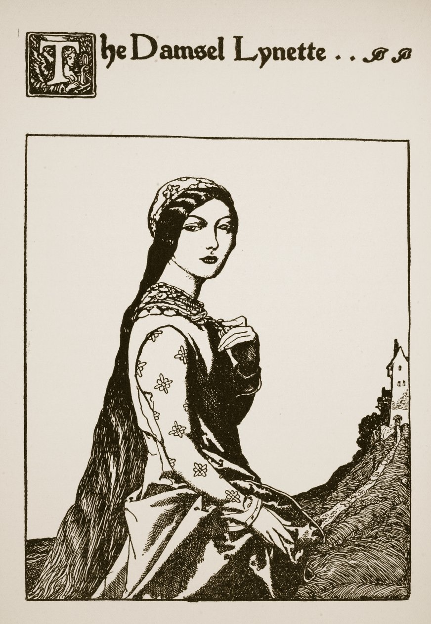De jonkvrouw Lynette, illustratie uit 'Het verhaal van Sir Launcelot en ...