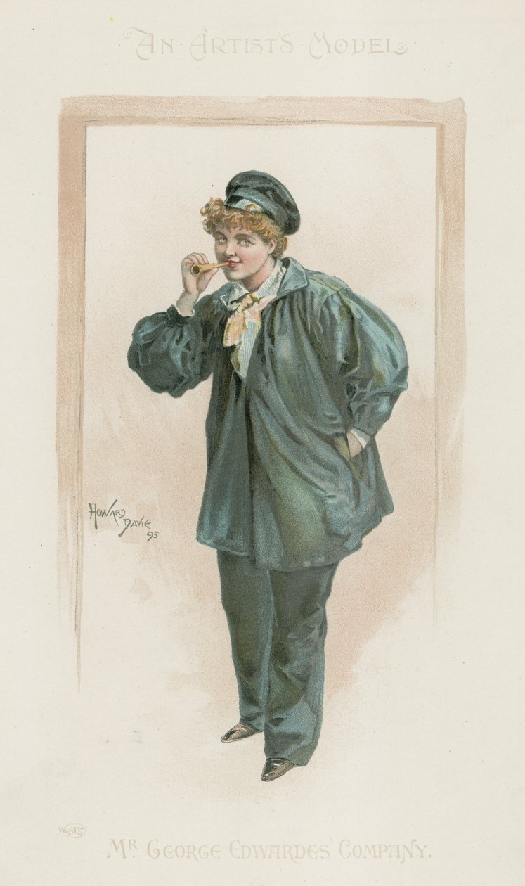 Portret van een vrouw ten voeten uit (kleurenlitho) door Howard Davie